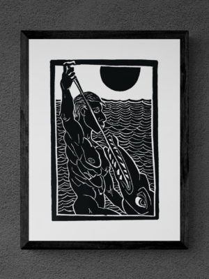 "Fisher and Eel" von Michael Goepferd, hochwertiger Kunstdruck
