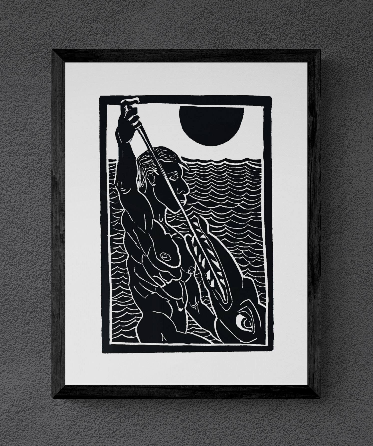 "Fisher and Eel" von Michael Goepferd, hochwertiger Kunstdruck