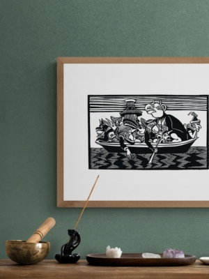 Kunstdruck Beispielbild von "The Spirits of the Boat". Linoldruck von Künstler Michael Goepferd.