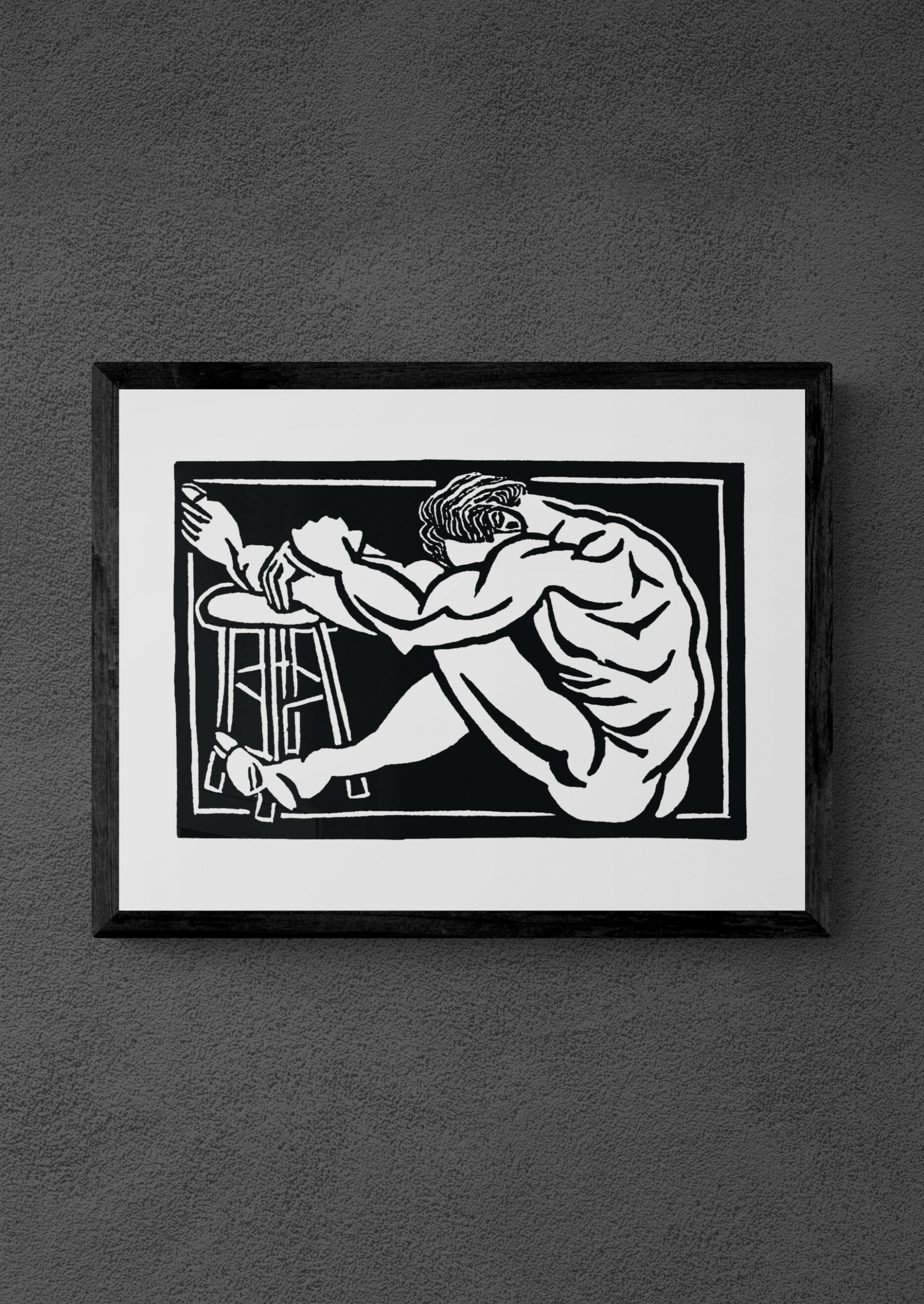 "Man with Stool" von Michael Goepferd, hochwertiger Kunstdruck