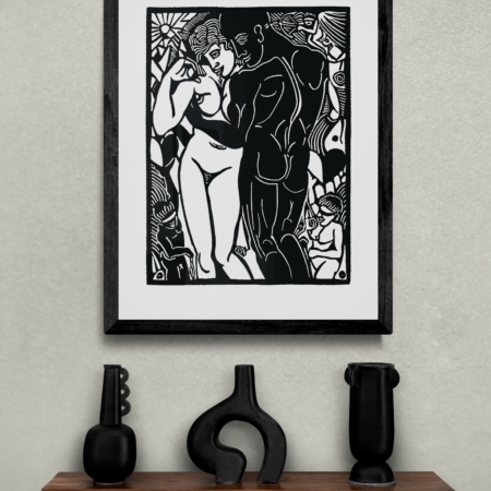 Kunstdruck Beispielbild von "The Lovers". Linoldruck von Künstler Michael Goepferd. Aus dem The Light and Shadow Tarot.