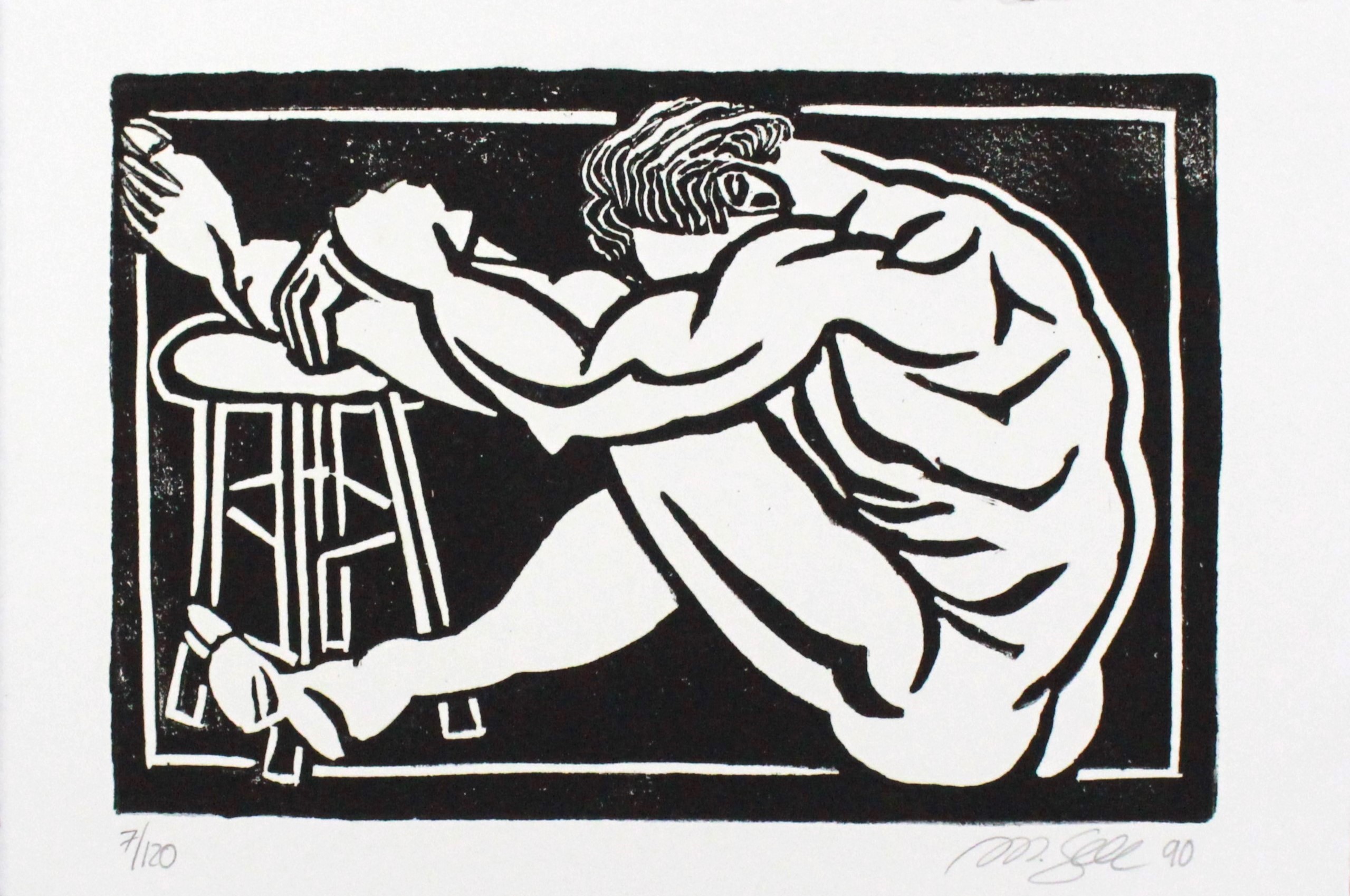 Linoldruck "Man with Stool" Nr. 7/120