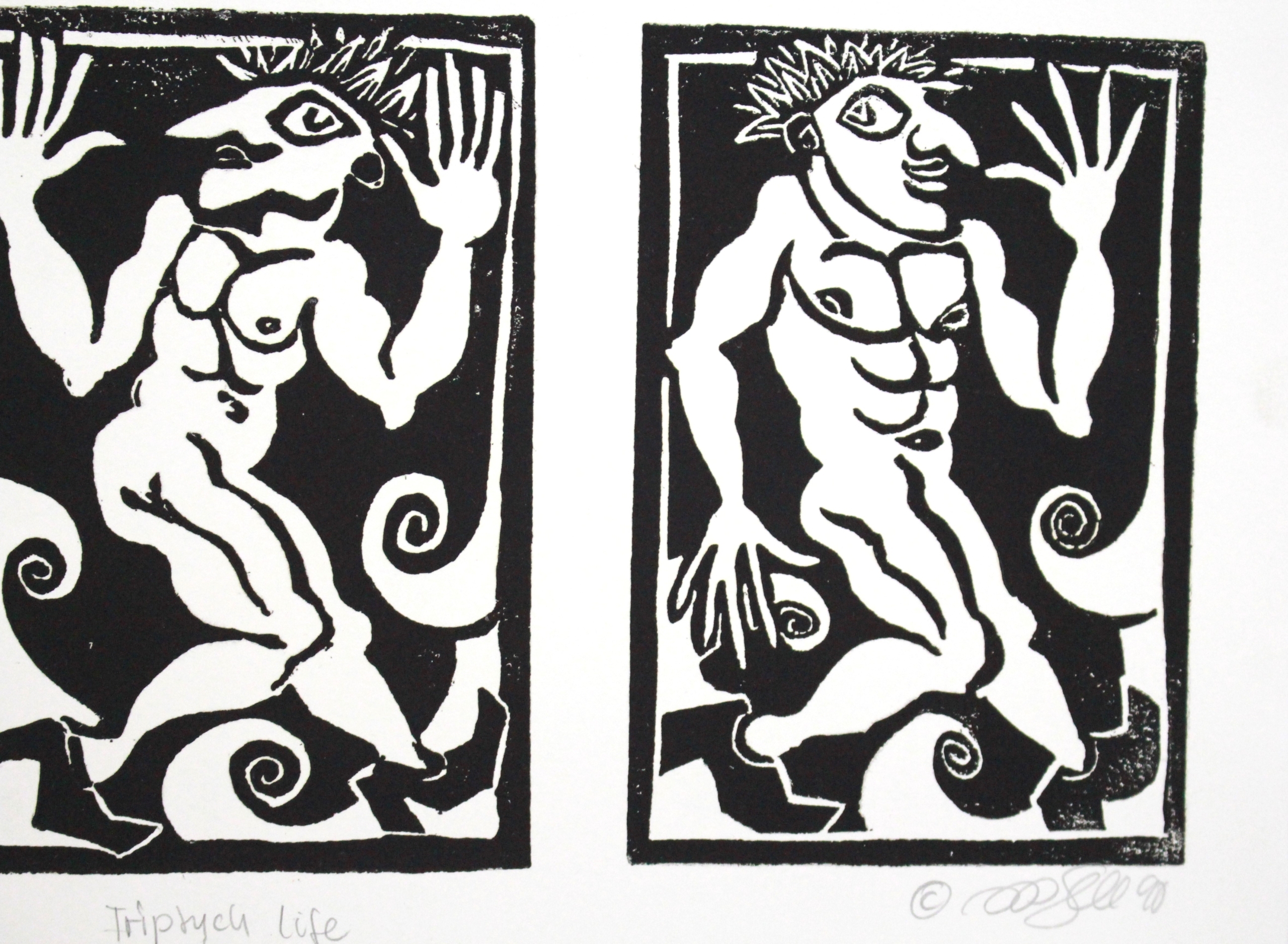 Linolcut LIFE Triptych Part Shiva von Künstler Michael Goepferd