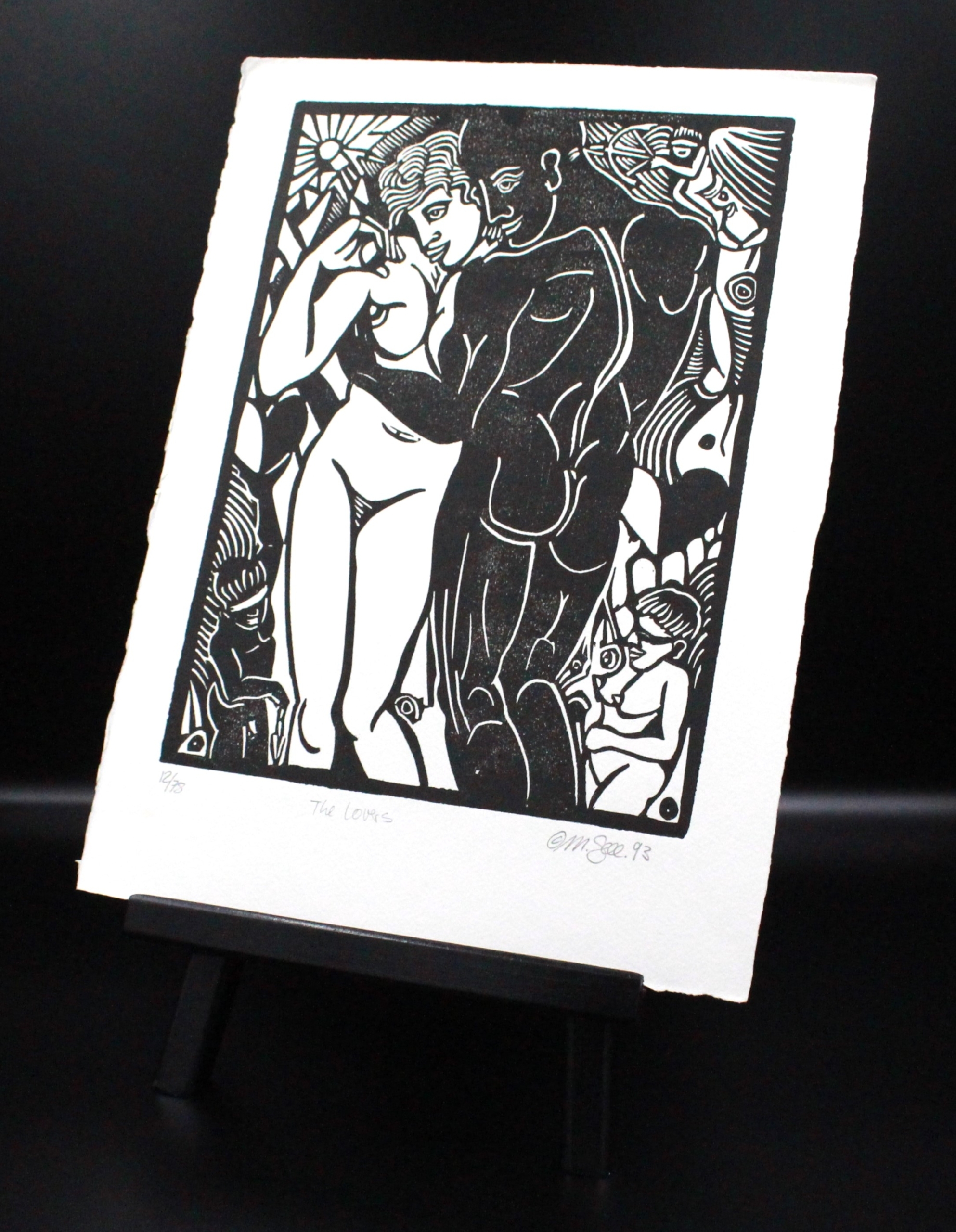 The Lovers Linoprint - Linocut - Linoldruck mit Staffelei Michael Goepferd